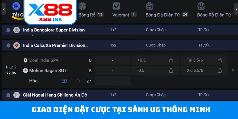 Giao diện đặt cược tại sảnh UG thông minh