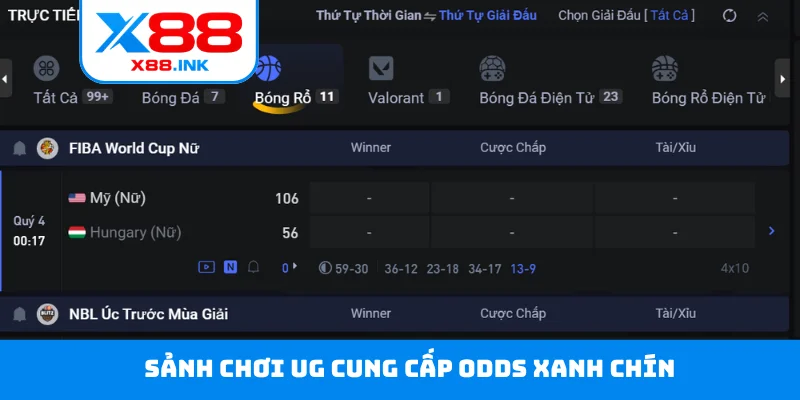 Sảnh chơi UG cung cấp odds xanh chín
