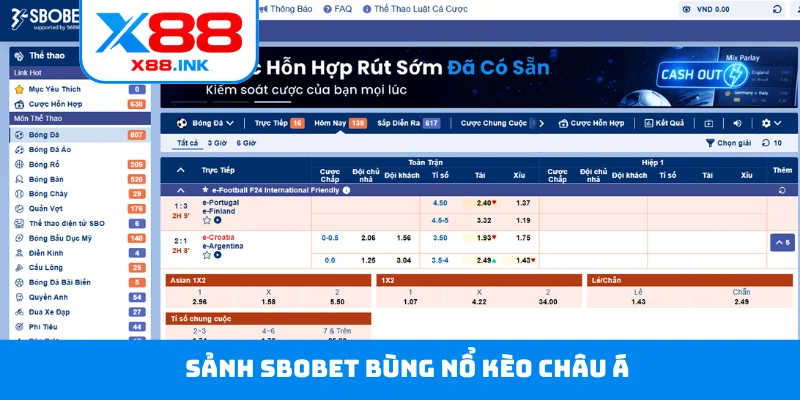 Sảnh Sbobet bùng nổ kèo châu Á