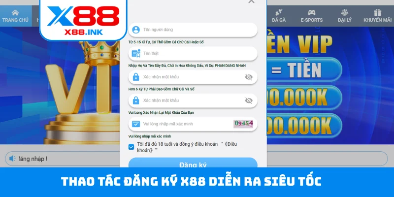 Thao tác đăng ký X88 diễn ra siêu tốc